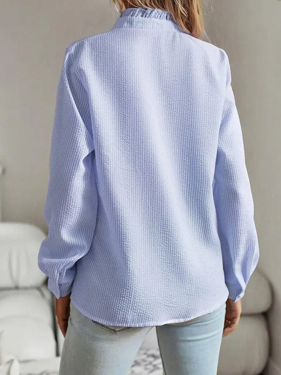 Women's Striped Ruffled Art Casual Stylish Cotton Linen Shirt