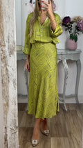 Geometric Print Shirt & Midi Skirt Co‑Ord Set