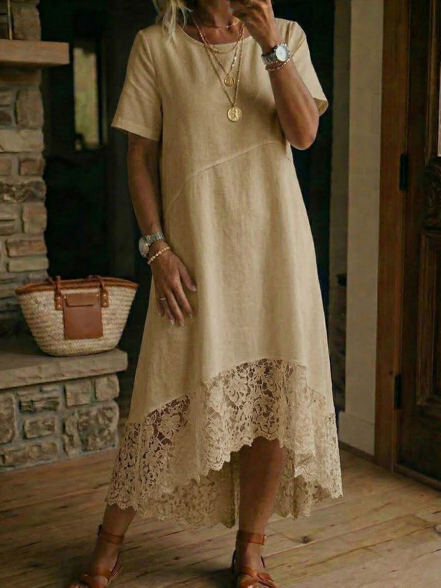 Women's Lace-paneled Cotton-linen Dress
