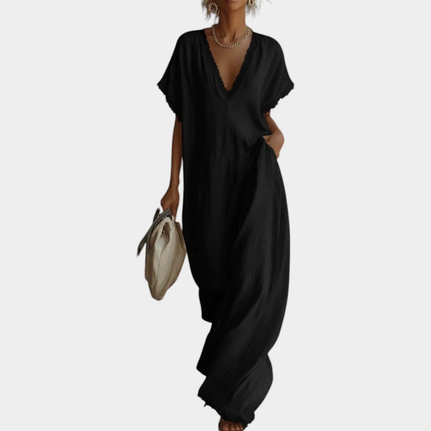 Deep V-Neck Maxi Dress