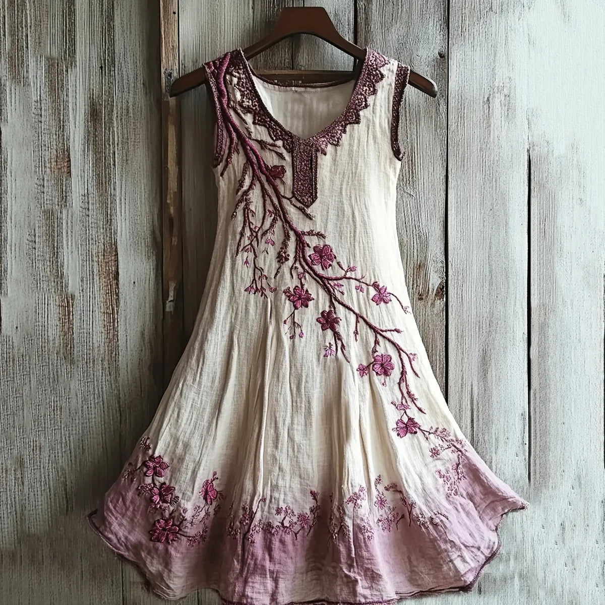 Vintage Celtic Knot With Cherry Blossoms Pattern Linen Tank Dress