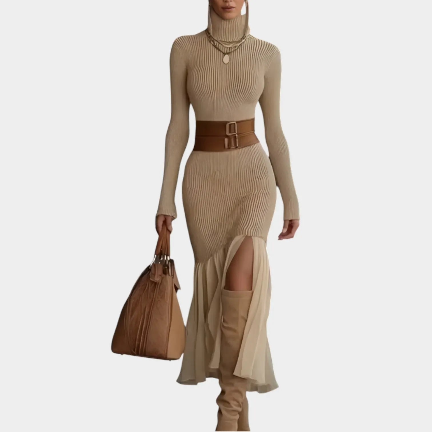 Ribbed Elegance Knit Midi Dress