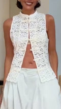 Collar Lace Sleeveless Vest & Baggy Harem Capri Pants 2‑Piece