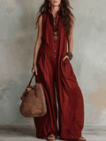 Effortless Boho Sleeveless Wide-Leg Brick Red Jumpsuit