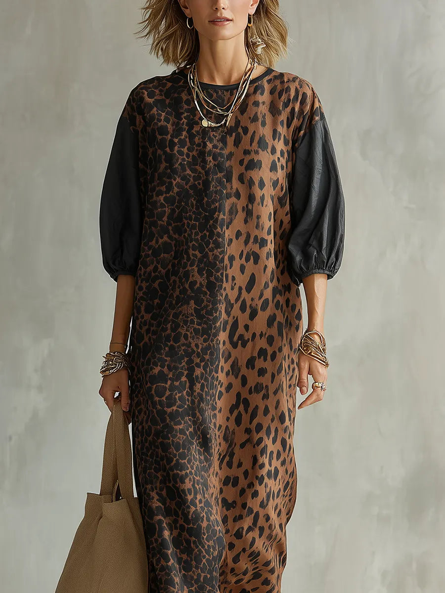 Bohemian Brown Leopard Print Maxi Dress