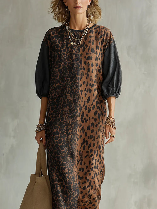 Bohemian Brown Leopard Print Maxi Dress