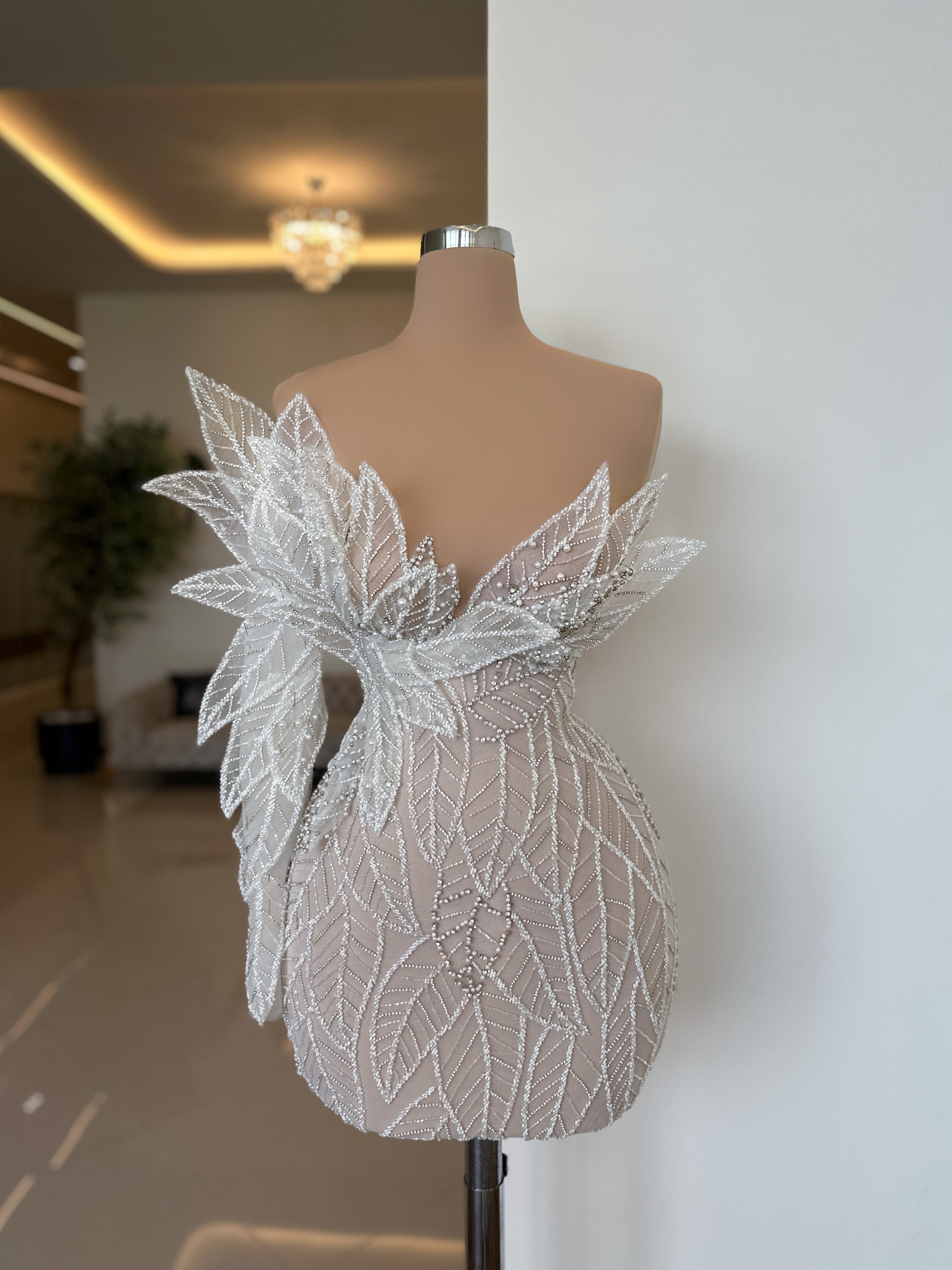 Solid Color Rafaela Leaf Design Mini Dress