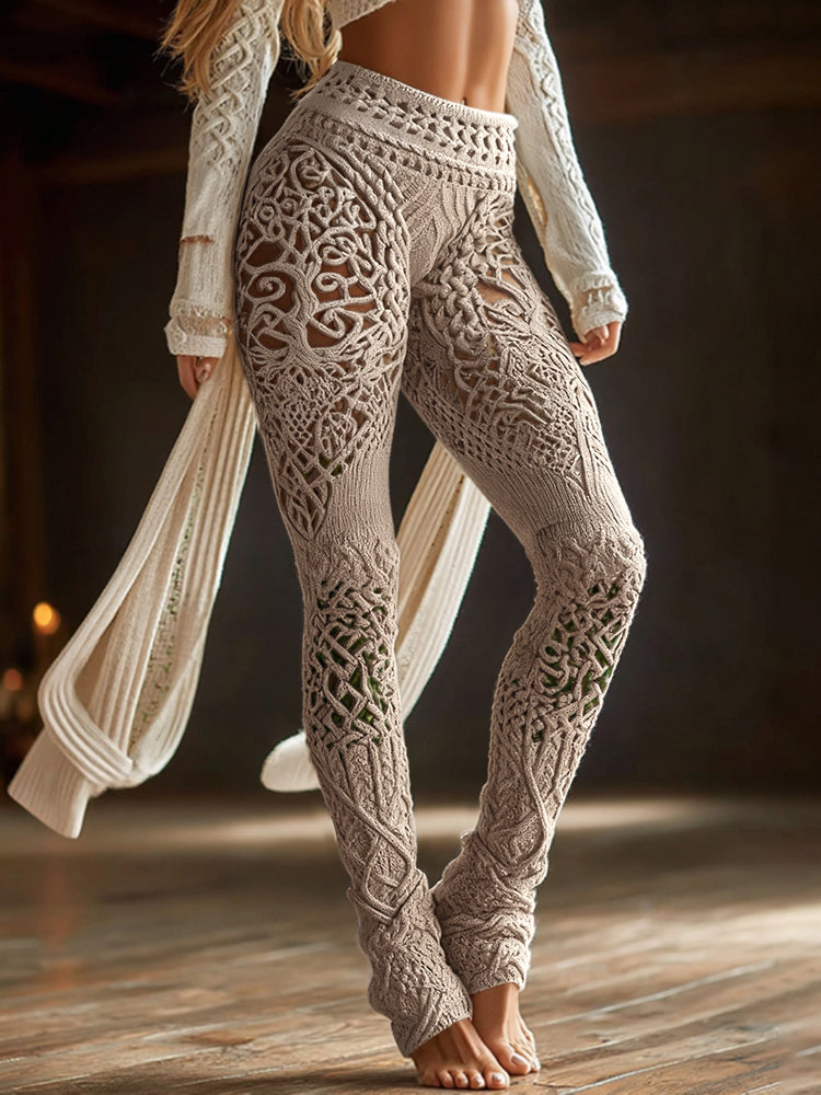 Vintage Viking Gradient Celtic Knot Art Knit Cozy Casual Leggings