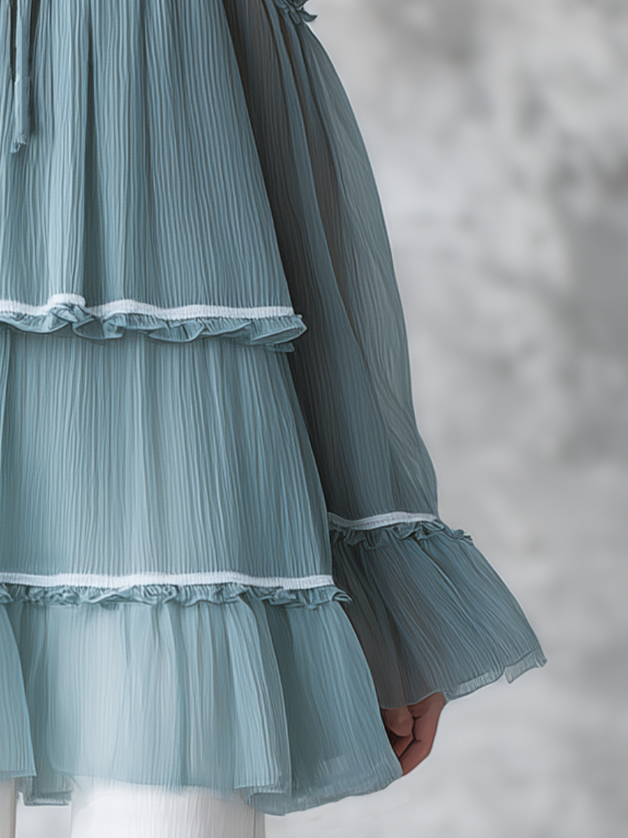 Airy Sky Blue Tiered Ruffle Halter Blouse