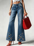High-waisted Flared Jeans With Metal Ring Detail