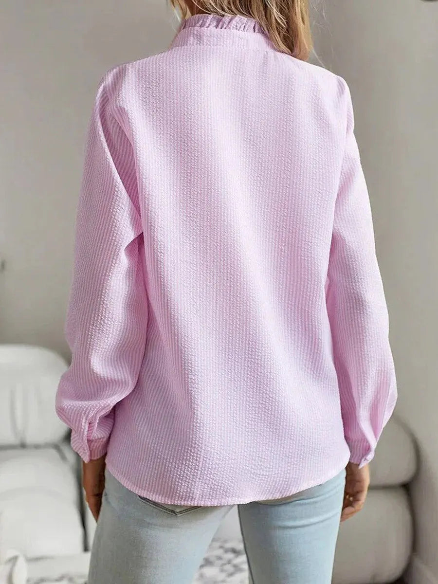 Women's Striped Ruffled Art Casual Stylish Cotton Linen Shirt