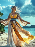 Summer vacation fashion elegant contrast color dress 4bce