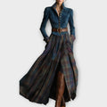 Vintage Plaid Maxi Dress with Fitted Jacket Bodice