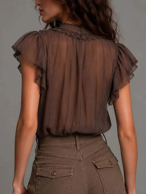 Bohemian Lace-paneled Ruffle-collar Top