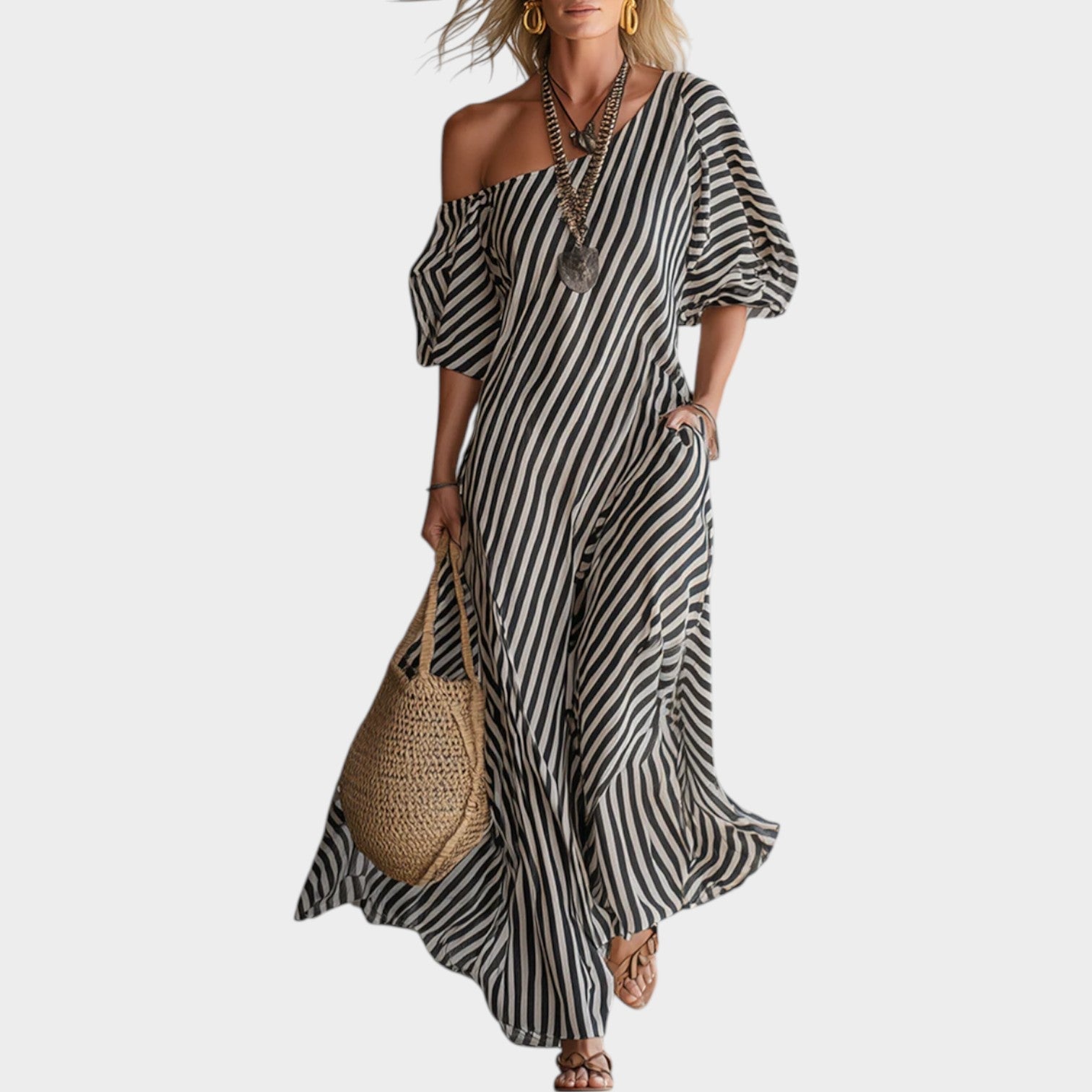 OffâShoulder Striped Maxi Dress