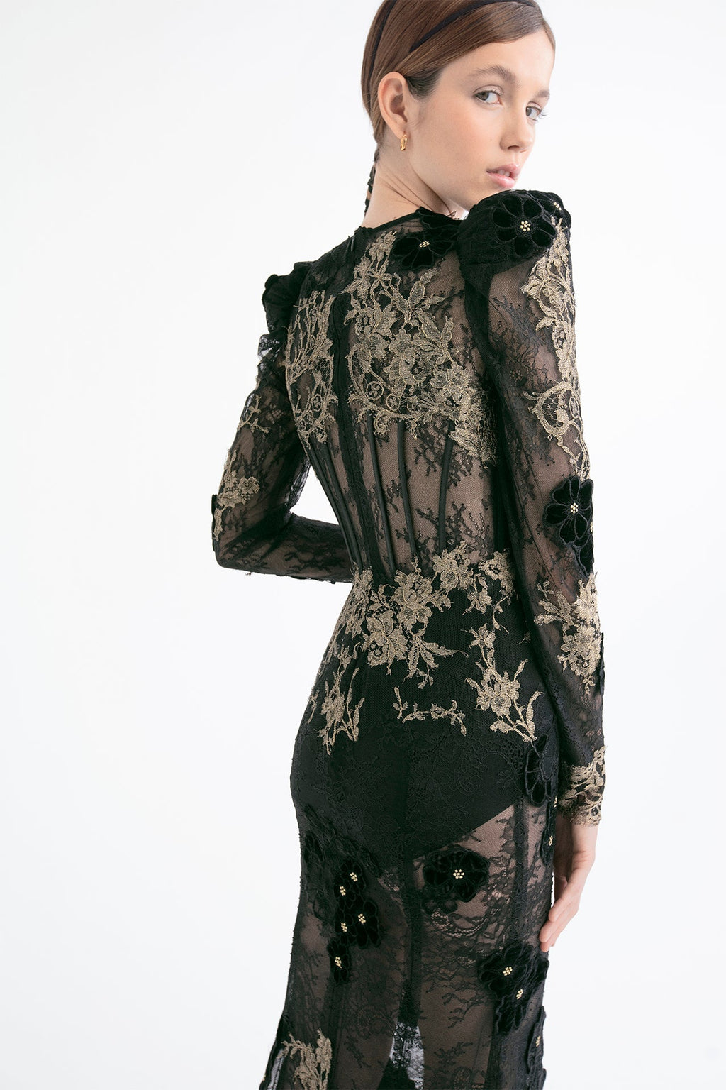 Long sleeves lace gown