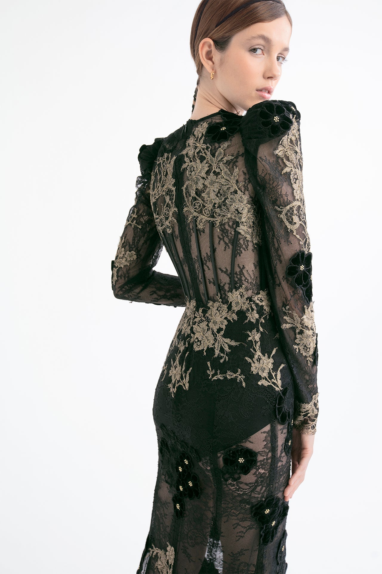 Long sleeves lace gown