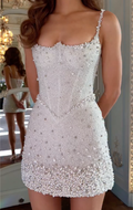 Silver Glitter Mini Dress with Pearl & Crystal Embellishments
