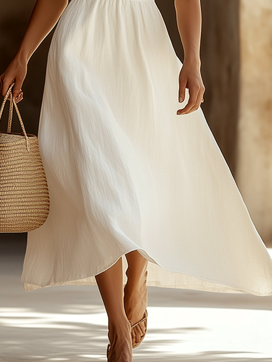 [24-hour shipping out]Classic And Comfortable White Cotton And Linen Sleeveless Maxi Dress