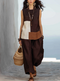 Bohemian Color-block Linen Set