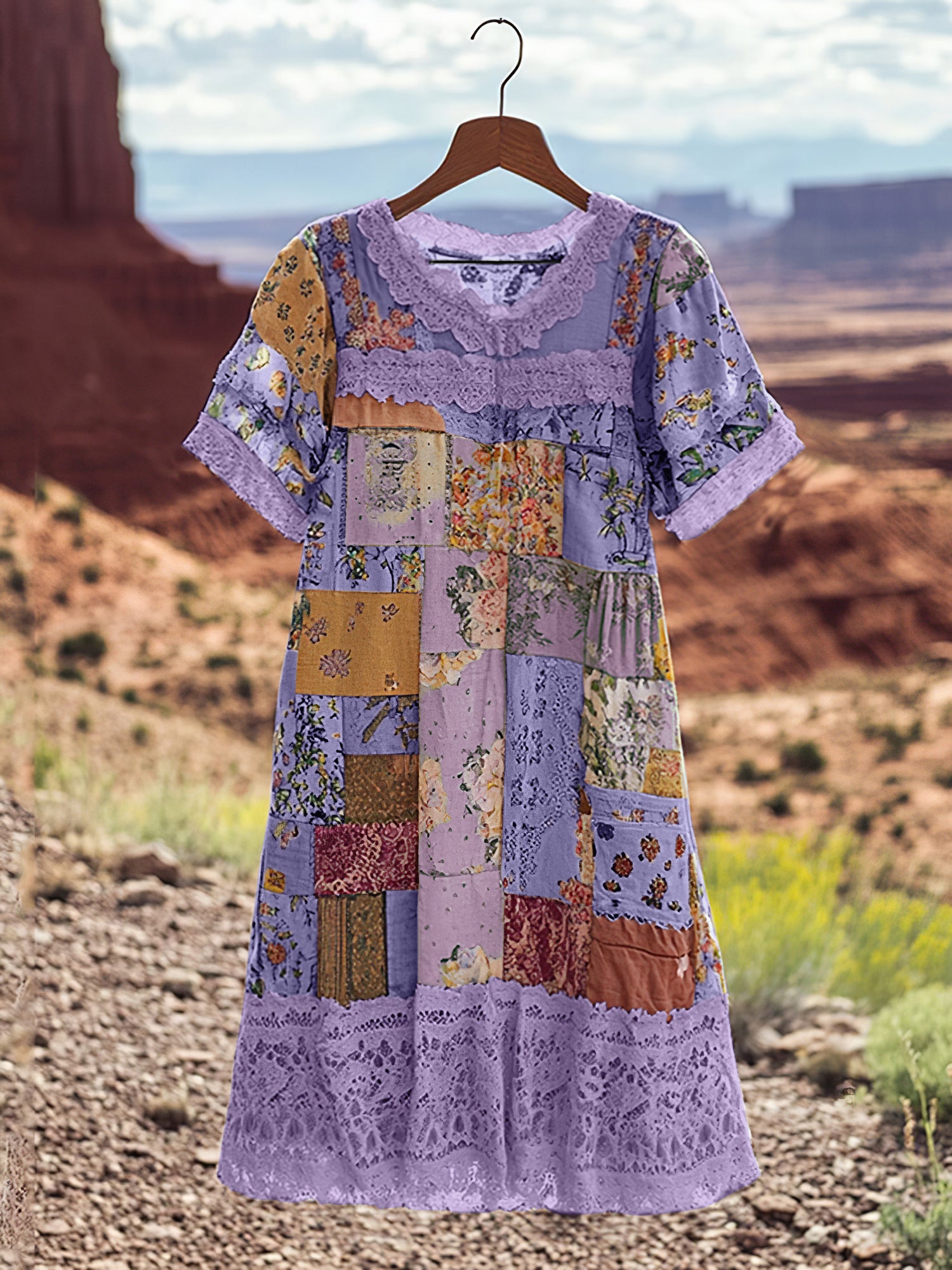 Vintage Floral Patchwork Comfortable Short-sleeved Dress