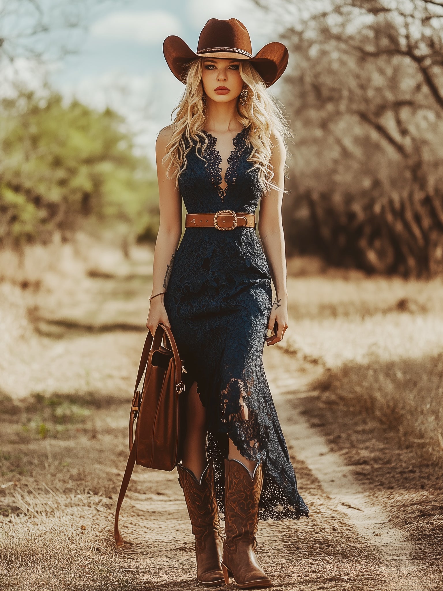 [24-hour shipping out]Vintage Bohemian Blue Lace Sleeveless Midi Dress