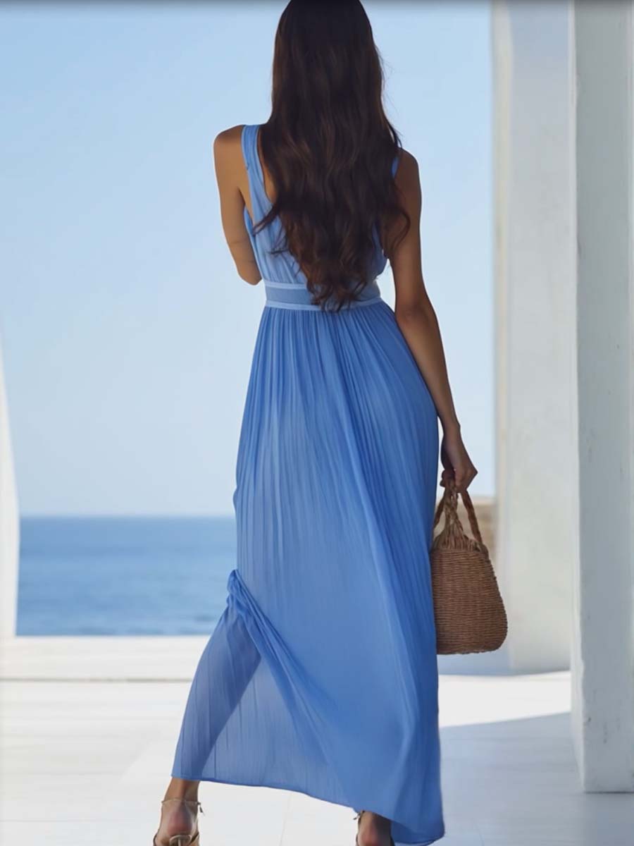 [24-hour shipping out]Bright And Beautiful High-grade Chiffon Light Blue Maxi Dress