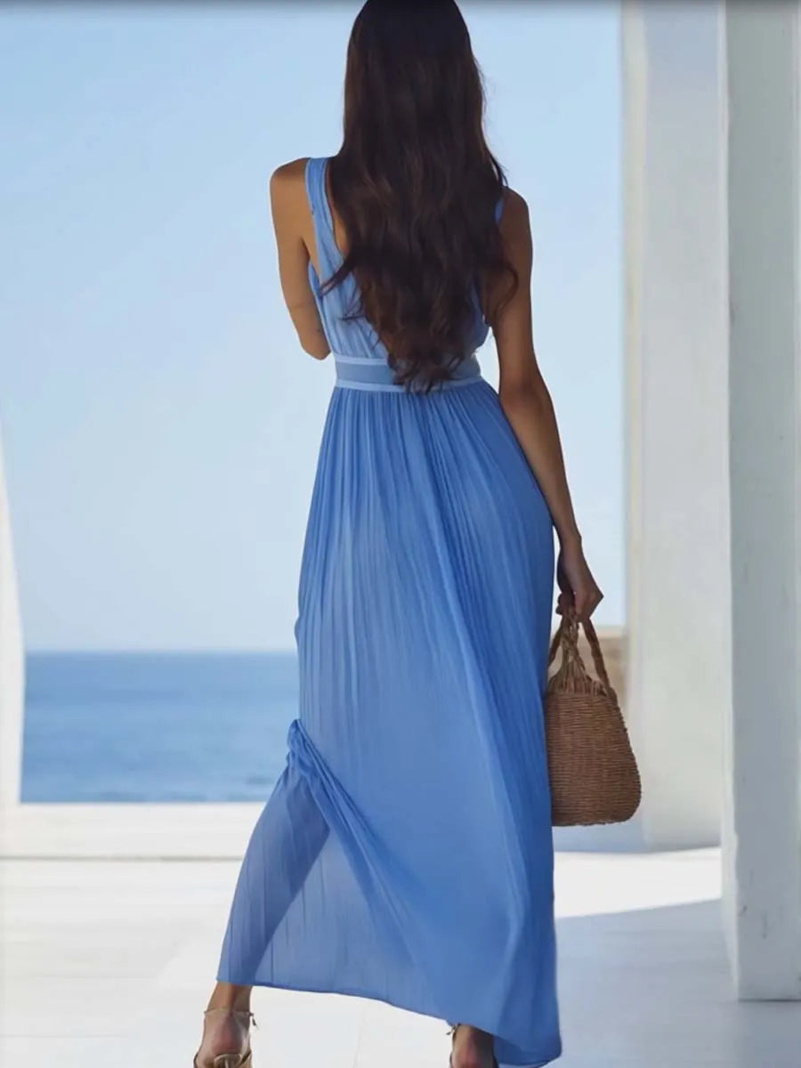 [24-hour shipping out]Bright And Beautiful High-grade Chiffon Light Blue Maxi Dress