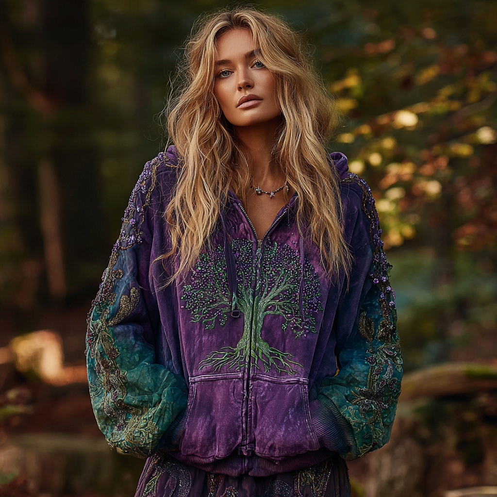 Women's Viking Tree Of Life Cozy Warm Zip-up Cardigan