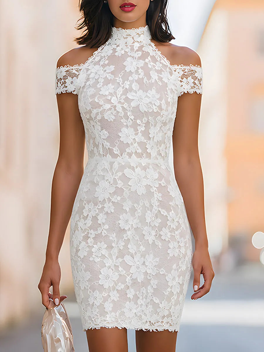 Floral Lace Cold-Shoulder Mini Dress