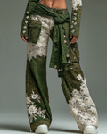 Women's Spring Floral Embroidered Lace Patchwork Design Trousers  2644