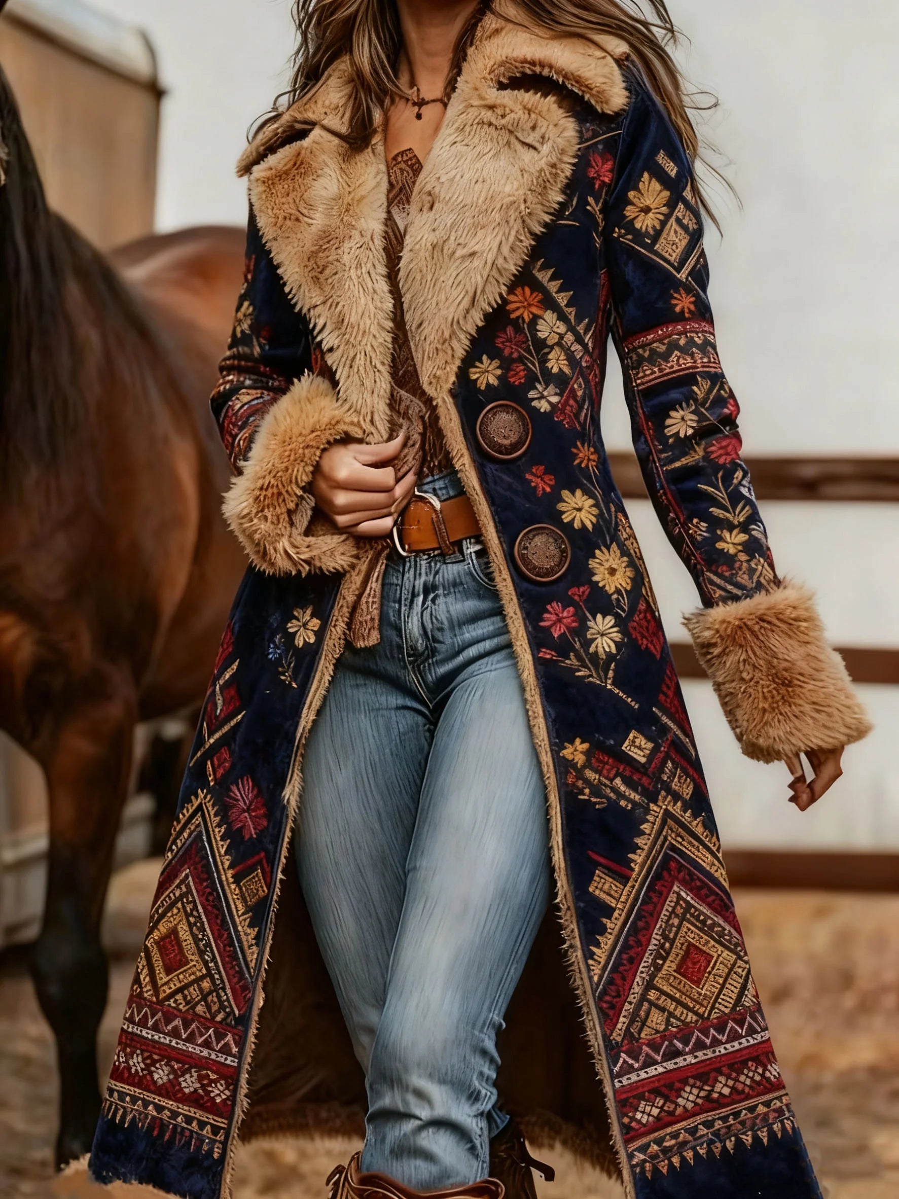Denim Women's Western Retro Coat Plush Autumn And Winter Warm Coat