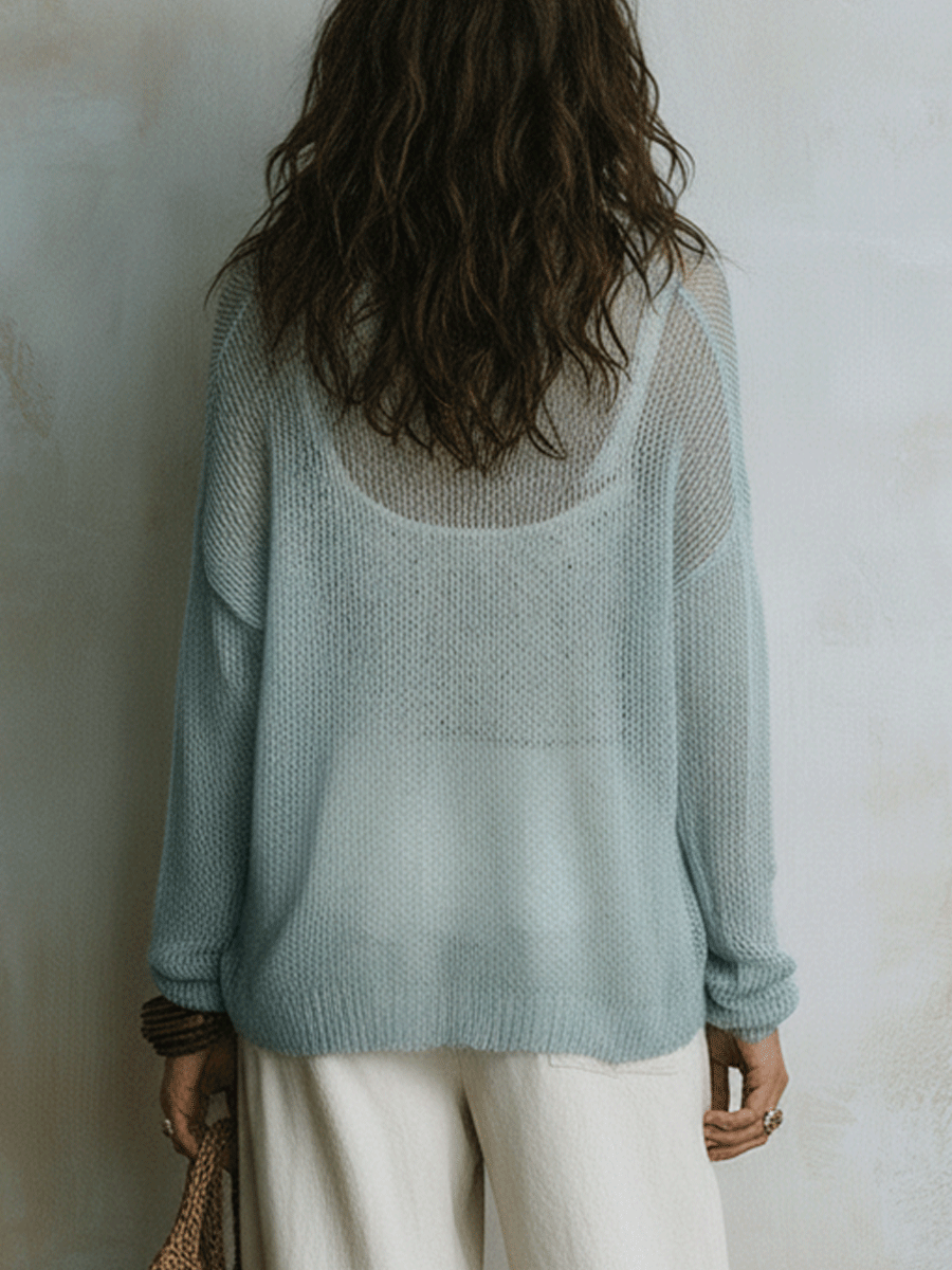 Effortless Coastal Breeze Powder Blue Lightweight Sweater