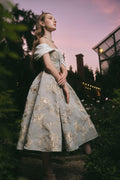 Bertha Fit and Flare Off-Shoulder Brocade Midi Dress