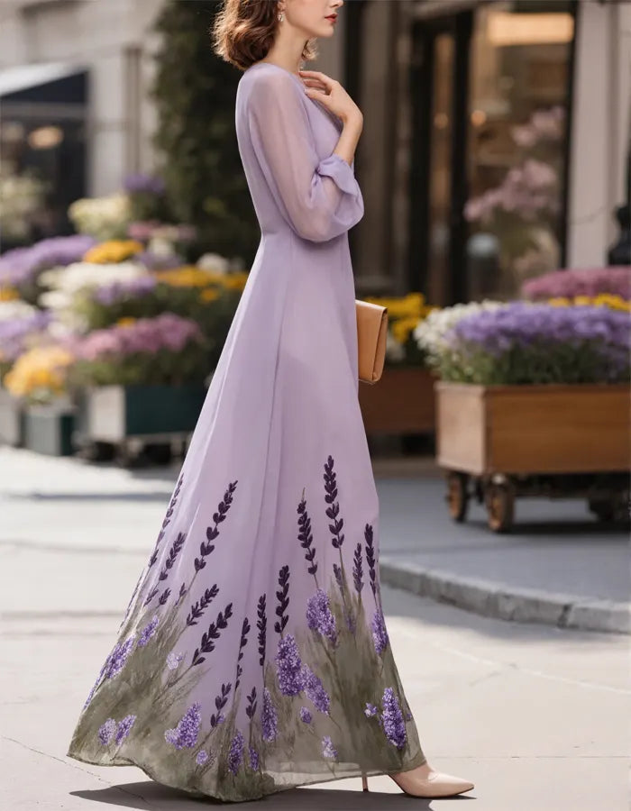 Lavender Chiffon Floor-Length Maxi Dress