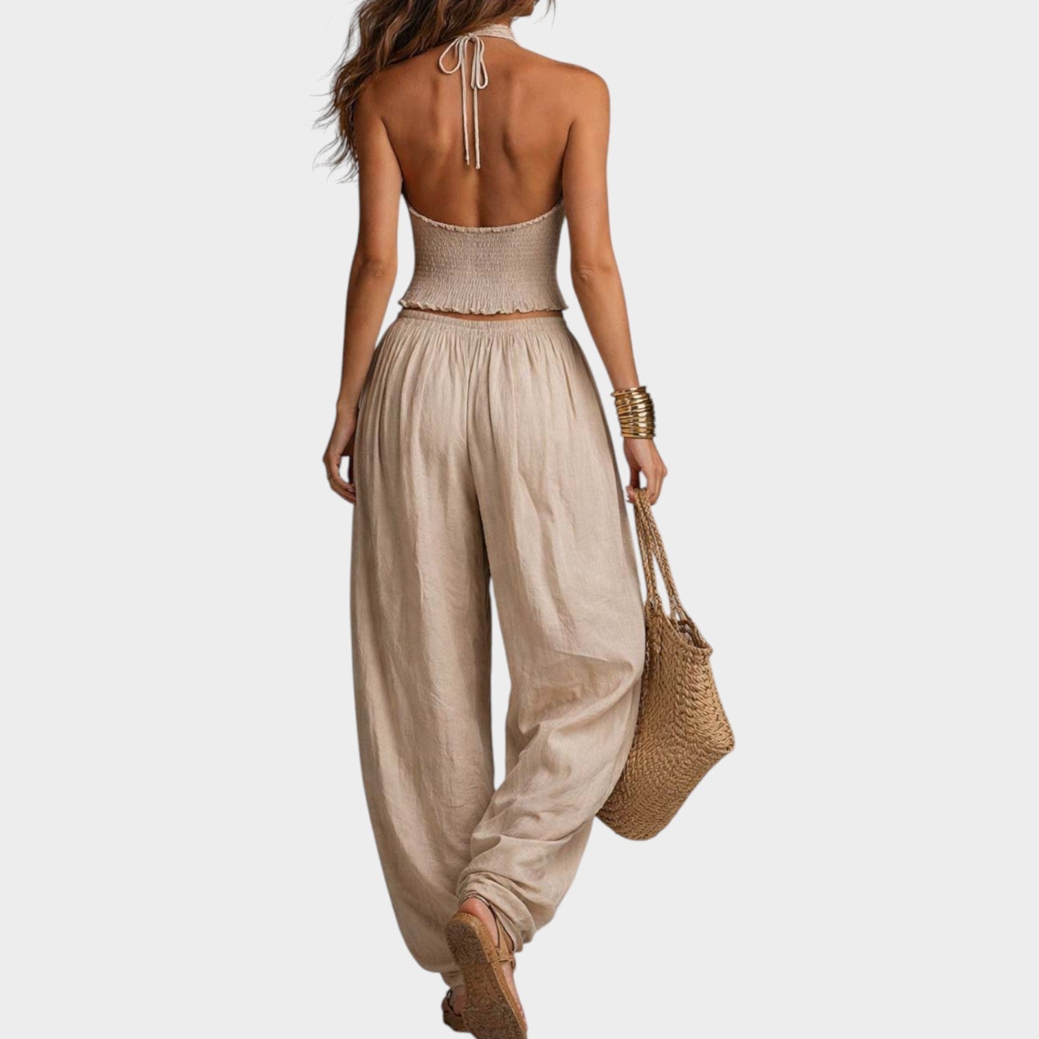 Halter Crop Top & Wide-Leg Pants Set