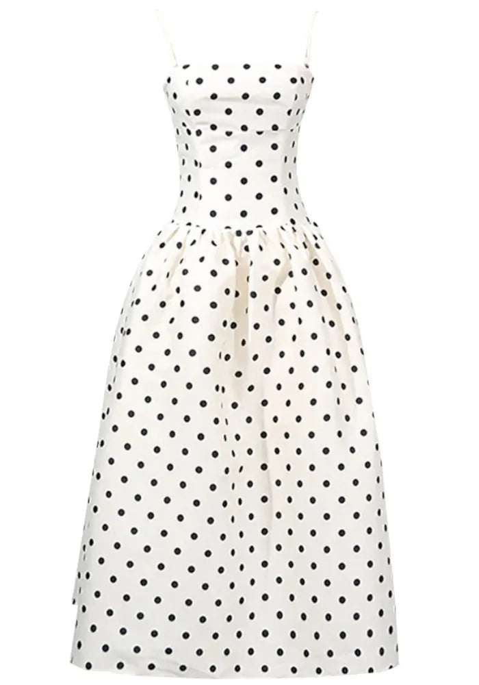 Polka Dot A Line Midi Dress Ivory