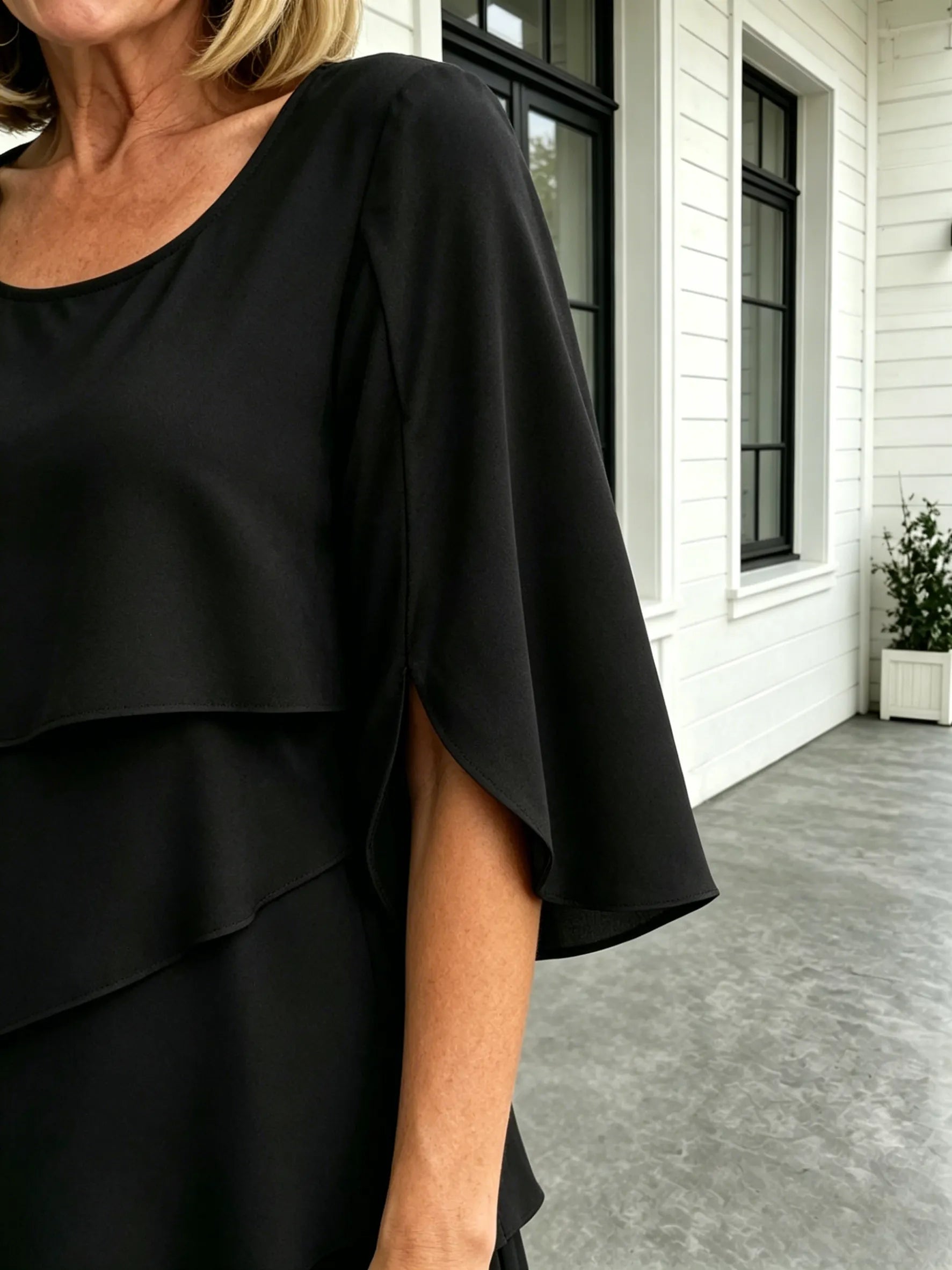 Fashion Solid Color Round Neck Cake Skirt Splicing Dress Women's Clothing