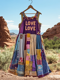Summer vacation loose patchwork cotton and linen dress 0245