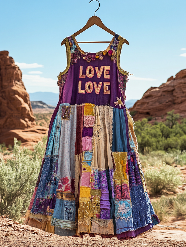 Summer vacation loose patchwork cotton and linen dress 0245