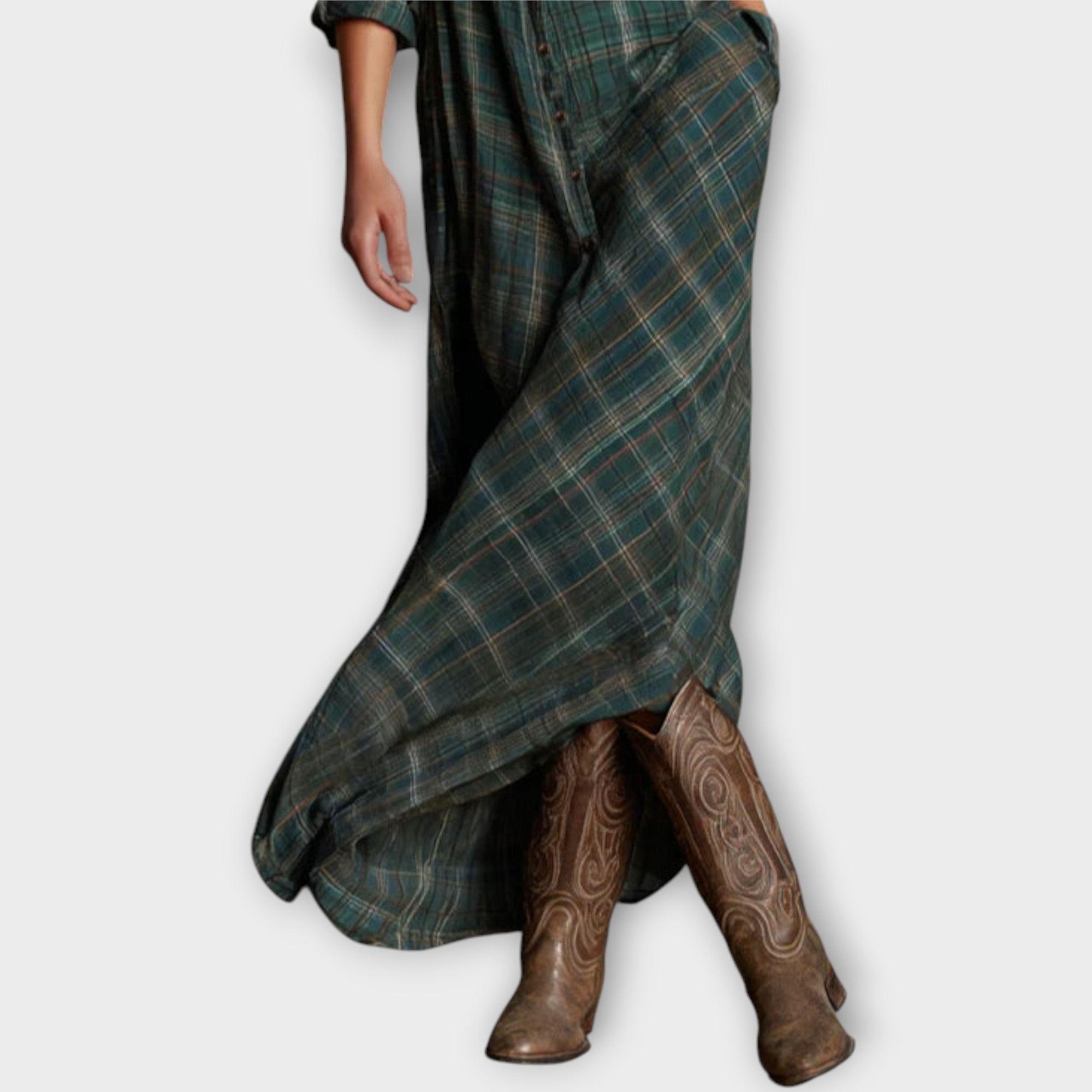 Plaid Button-Down Maxi Shirt Dress