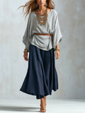 Bohemian Textured Batwing Sleeve Top And Skirt Set