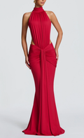 Red Halter Neck Cutout Backless Mermaid Maxi Dress