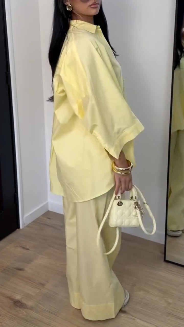 Oversized Button Shirt Wide Leg Pants Set