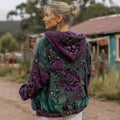 Women's Retro Purple Rose Contrast Pattern Casual Hoodie