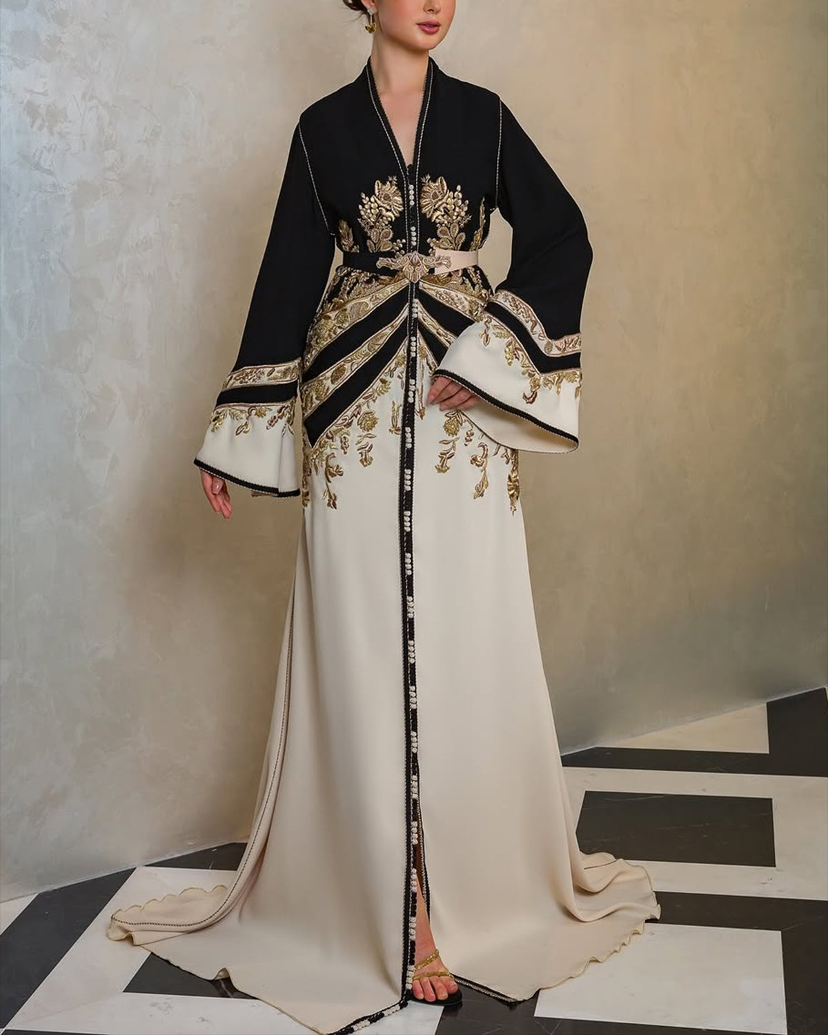 Women's V-neck long sleeve embroidered Dress