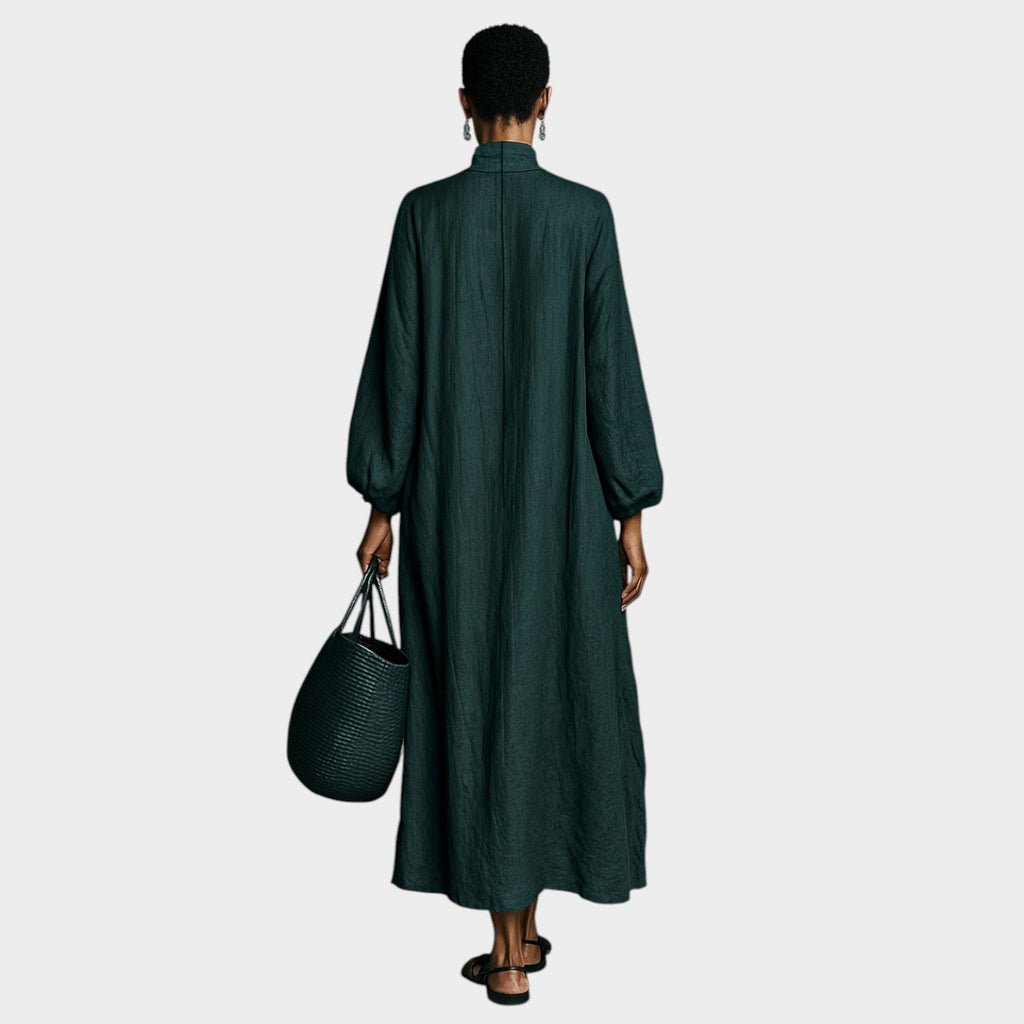 Oversized Embroidered High-Neck Maxi Dress