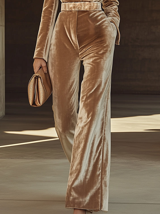 [24-hour shipping out]Fashionable High-End Lapel Velvet Champagne Long-sleeved Jumpsuit
