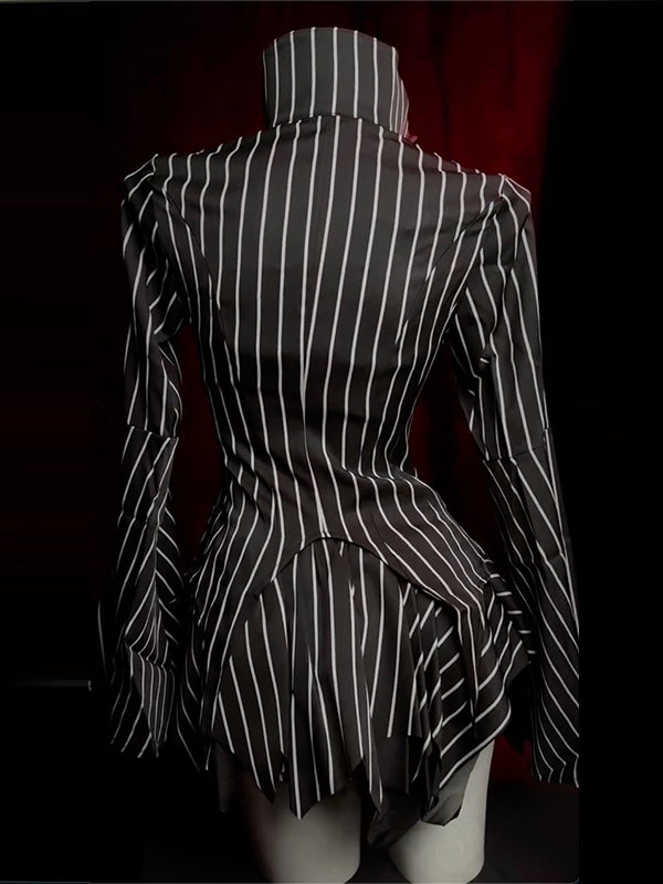Contrast Color striped printed Patchwork Ruffled long sleeves Mini Dresses