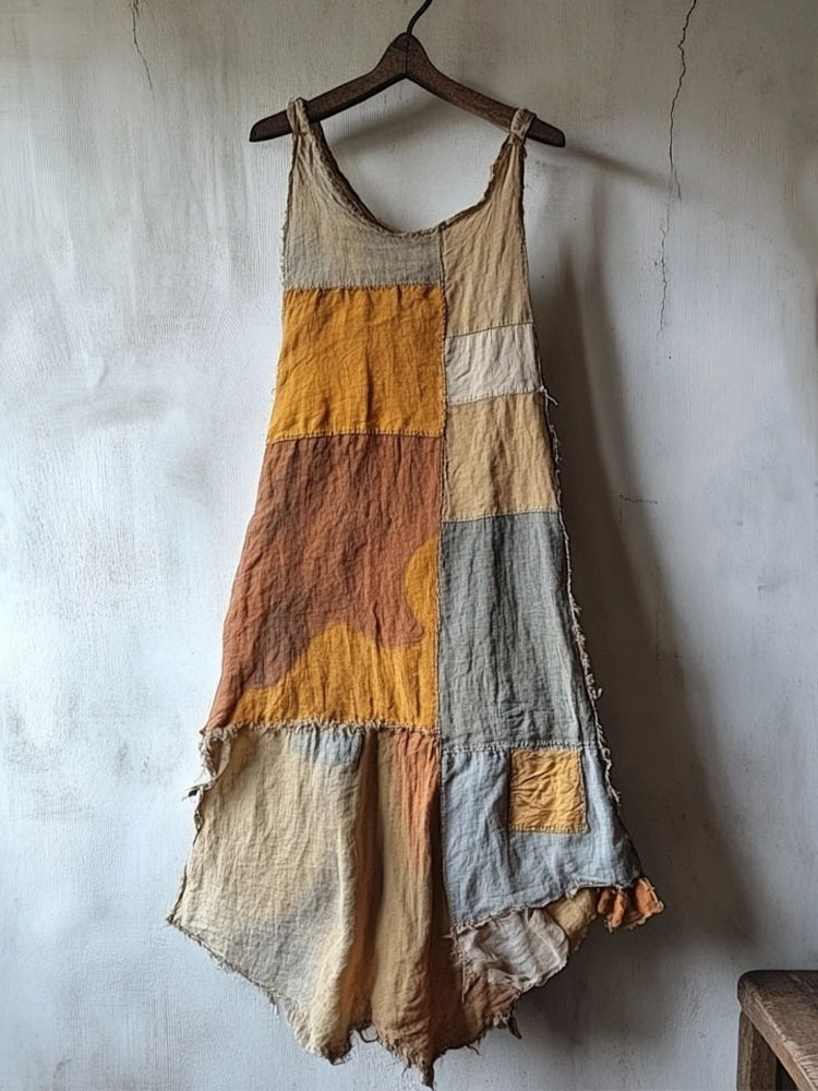Vintage Patchwork Linen Blend Dress fd63